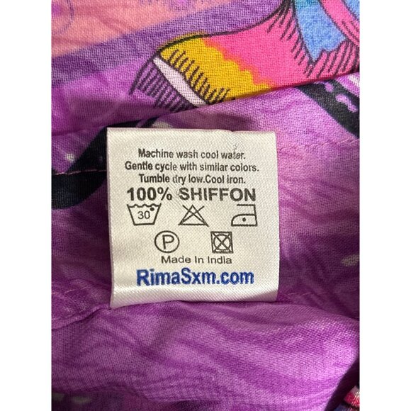 Tropical Fish Print Kaftan Dress Purple Yellow One Size By Rima 100% Shiffon - Picture 6 of 6